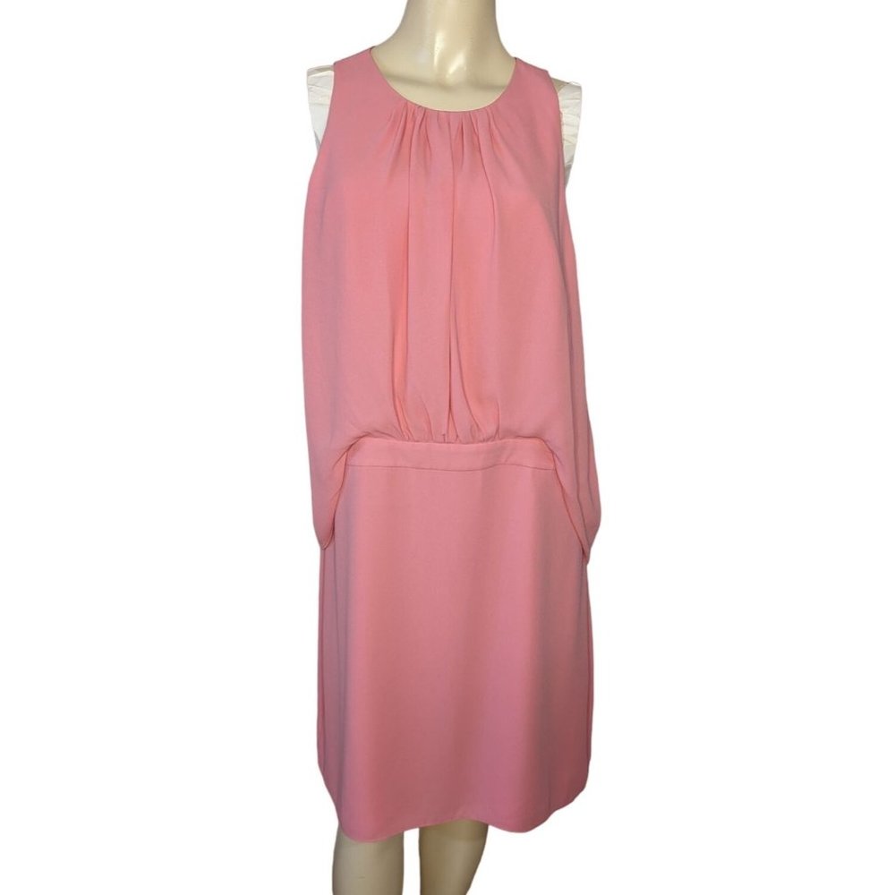 Halston sleeveless pink shirred front Georgette‎ dress size 14